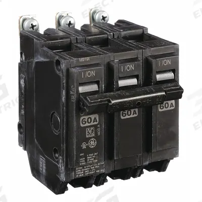 GE Miniature Circuit Breaker: THQB, 60 A, 120/240V AC, Three Phase, 10kA at 120/240V AC - THQB & THHQB Series, Bolt-On GE Miniature Circuit Breakers