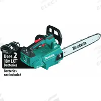 MAKITA Battery-Powered Chainsaw: 16 in Bar Lg, Top Handle, Adj/Auto Chain Oiler, 18 V, 30 cc (MPN XCU09Z). Key specifications — Brand: MAKITA.