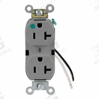 LEVITON Straight Blade Receptacle: Hospital Grade, Duplex, 5-20R, Gray, 125V AC, 20 A (MPN 8300-CGY)