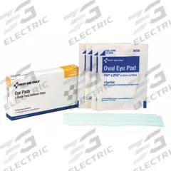 FIRST AID ONLY Eye Pads and Adhesive Strips: 2 3/4 in Dressing Lg, 1 3/4 in Dressing Wd, Cotton (MPN 7-002). Key specifications — Water Resistance: Not Water Resistant; Self-Adhesion: Not Self-Adhering; Unitized: Unitized; Standards: ANSI Z308.1-2015; Manufacturer Part Number: 7-002; Package Type: Box; Product Type: Eye Pad and Adhesive Strips; Sterility: Sterile.
