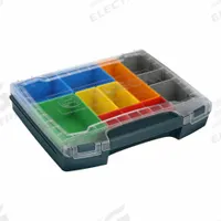 BOSCH Tool Box: 12 1/2 in W 14 1/4 in D 3 in H, Plastic, Blue, Hinged Lid, 4 Compartments (MPN I-BOXX72-10). Key specifications — attr1116905: Blue; attr1116917: Hinged; attr1116946: BOSCH.