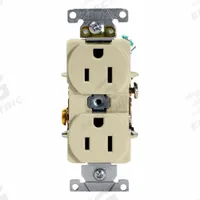 LEVITON Duplex Receptacle Outlet: Duplex, 5-15, Ivory, 125V AC, 15 A, 2 Pole / 3 Wire (MPN 5262-SI)