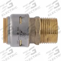 SHARKBITE MAX Push-Fit Adapter Fitting: Straight, 3/4 in OD x 3/4 in Pipe Size, Brass, Adapter (MPN UR134). Key specifications — Brand: SHARKBITE MAX.