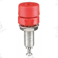 Banana Jack: 1 1/4 in Lg, Brass, Polycarbonate, 2,500 V Max Volt, 15 A Max Current, Red (MPN 1581-2-G/10P). Key specifications — Contact Material: Brass; Body Material: Brass; Brand: POMONA; Color: Red.