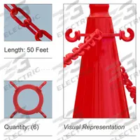 Traffic Cone Chain Connector Kit: Non-Reflective, Blank, 1 3/8 in Ht, Plastic, 5/8 in Wd, 4 in Dia (MPN 97405-KIT). Key specifications — Length: 50 ft; Brand: MR. CHAIN; Color: Red; For Use With Product Type: Traffic Cones; Legend: Blank; Material: Plastic; Includes: 50 ft of Durable 2 in Plastic Chain.