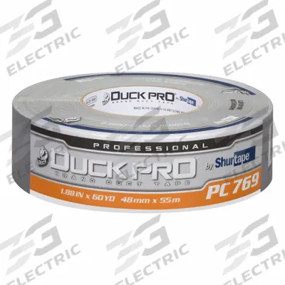 SHURTAPE Duct Tape: Medium Duty, Silver, 1 7/8 in Wd, 60 1/8 yd Lg, 12.2 mil Thick - Clean Removal Duct Tape