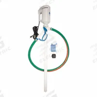 FINISH THOMPSON Electric Drum Pump: Pump with Hose & Nozzle, 1 hp HP, 115 V AC, 40 gpm, PVDF, PVDF (MPN PFV-40 & M3TV Kit). Key specifications — Brand: FINISH THOMPSON; Suction Tube Material: PVDF.