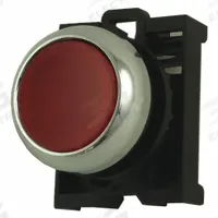 EATON Flush Push Button: Red, 22 mm Mounting Size, Non-Metallic, Momentary (MPN M22M-DL-R). Key specifications — Brand: EATON; Action: Momentary; Series: M22; Push Button Material Type: Non-Metallic.