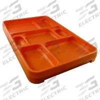 ROCK Food Tray: 14 1/4 in Overall Lg, 9 1/2 in Overall Wd, Orange, 7 Compartments, Orange (MPN 2000O). Key specifications — Brand: ROCK; Color: Orange; NSF Certified: No.