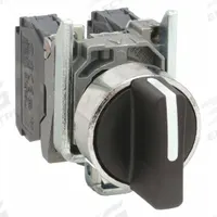 SCHNEIDER Selector Switch: 22 mm Panel Mounting Size, 3 Positions, Short Lever, 2NO, Metallic (MPN XB4BD53). Key specifications — AC Contact Rating: 1.2 A @ 600 V; Action: Momentary/Maintained/Momentary; Cam: No Cam Included; DC Contact Rating: 0.27 A @ 250 V; Hazardous Location Specification: Not Rated; Operator Head Material: Plastic; Operator Head Type: Short-Handled Knob; Operator Illumination: Non-Illuminated.