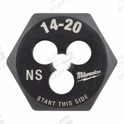 MILWAUKEE Hex Threading Die: #14-20 UNS, 1 in Hex Wd, Black Oxide Carbon Steel (MPN 49-57-5333) - Solid Hex Rethreading Dies