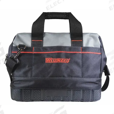 WESTWARD Tool Bag: 17 in W x 8 in D x 13 in H, Black, Polyester, 16 Pockets - Polyester Wide-Mouth Tool Bags