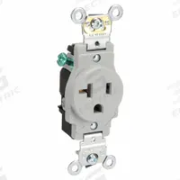 LEVITON Receptacle: Single, 5-20, Gray, 125V AC, 20 A, 2 Pole / 3 Wire (MPN 5361-GY)