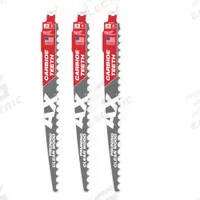 MILWAUKEE Reciprocating Saw Blade: 3 Teeth per Inch, 9 in Blade Lg, 0.05 in Blade Thick, Wood, 3 PK (MPN 48-00-5332). Key specifications — attr1109198: 3; attr1109200: Rigid for Straight Cuts; attr1109201: Curved; attr1109209: MILWAUKEE.