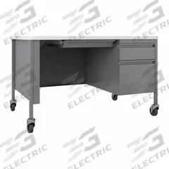 HIRSH INDUSTRIES Rectangular Office Desk: Melamine/Particleboard, White, 1 Pedestals, 3 Drawers (MPN 22657). Key specifications — Desktop Material: Particleboard; Includes Modesty Panel: Yes; Desktop Color: White; Brand: HIRSH INDUSTRIES; Frame Color: Gray; Frame Material: Steel; Product Type: Rectangular Office Desk.