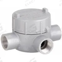 Conduit Outlet Body: Aluminum, GE, 3/4 in Trade Size, T Body, 19 cu in Body Capacity (MPN GECTT-2). Key specifications — Series: For Standard Body; Compatible Conduit Trade Size: 3/4 in; Thread Gender: Female; Hub Style: Threaded; Cover Included: Yes; Body Style: T; Connection Type: Threaded; Back Type: Flat.