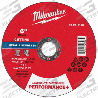 MILWAUKEE Cut-Off Wheel: Type 1, 6" x 0.045" x 7/8", Aluminum Oxide - General Purpose Cut-Off Wheels for Carbon & Stainless Steel