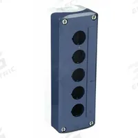 SCHNEIDER ELECTRIC Push Button Enclosure: 22mm, 5 Holes, Non-Metallic, NEMA 13/4X (MPN XALD05H7). Key specifications — Brand: SCHNEIDER; Environments & Applications: Washdown-Corrosion-Resistant.