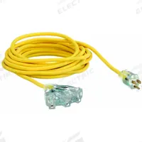APPROVED VENDOR Extension Cord: Outdoor Use, 25 ft Lg, 3 Outlets, 5-15P, 14/3, SJTOW, Yellow (MPN 4GAC8). Key specifications — Brand: APPROVED VENDOR; Temperature Rating: -58° to 194°F; NEMA Plug Configuration: 5-15P.
