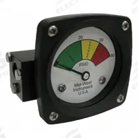 MIDWEST INSTRUMENT 3-Color Differential Pressure Indicator: 1,000 psig Max. Static Pressure, 522 (MPN 522A-050V). Key specifications — Brand: MIDWEST INSTRUMENT; Accuracy: ±5% of Full Scale; Sensor Material: Viton; Housing Material: Aluminum; Transition Points: 0 psid to 20 psid (Green) / 20 psid to 30 psid (Yellow) / 30 psid to 50 psid (Red).