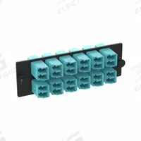 PANDUIT Fiber Optic Adapter Panel: Multi-Mode, OM4, 12 Fiber Ports, LC, PC, Duplex, Aqua, Opticom (MPN FAP12WAQDLCZ). Key specifications — Brand: PANDUIT; Connector Type: LC; Port Configuration: Duplex; Color: Aqua; Contact Type Finish: PC.