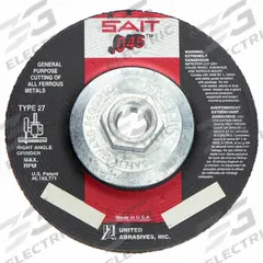 SAIT Depressed Center Cut-Off Wheel: Type 27, 5" x 0.045" x 5/8"-11, Aluminum Oxide, 60 Grit, A60S (MPN 23305). Key specifications — Series: A60S; Brand: UNITED ABRASIVES-SAIT.