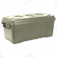 PLANO MOLDING Storage Trunk: 17 gal, 30 in x 14 1/4 in x 12 3/4 in, Green, Plastic, 2 Handles (MPN PLA17OD). Key specifications — Closure Type: Latches; Brand: PLANO MOLDING; Color: Green; Handle Style: Molded.