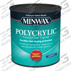 MINWAX Finish: Varnish, Interior, Water, 32 fl oz Container Size, Wood, Clear, Clear, Polycrylic (MPN 622224444). Key specifications — Brand: MINWAX; Transparency: Clear; Use Location: Interior; Sub-Brand: Polycrylic; Color: Clear.