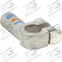 FUSION Battery Terminal: Left Elbow, Solder, 2/0 ga, Orange Color, Negative, Copper/Tin (MPN 426320-525-001N). Key specifications — Contact Material: Copper; Alignment: Left Elbow; Color Code: Orange; Connection Type: Solder; Gauge: 2/0 ga; Polarity: Negative; Brand: FUSION.