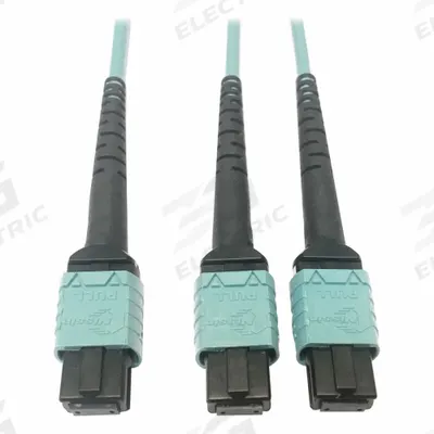 EATON TRIPP LITE Fiber Cable: (1) 24F MPO/PC Female (Aqua) x (2) 12F MPO/PC Female (Aqua) - MPO OM3 Fiber Optic Patch Cords
