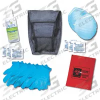 EMI Sanitizer Prep Kit: 10 1/2 in L x 7 1/2 in W x 2 1/2 in H, Material Nitrile/Nylon, Reusable (MPN 476). Key specifications — Brand: EMI; Color: Black; Includes: (2) Molded Surgical Masks; Disposability: Reusable; Product Type: Sanitizer Prep Kit; Material: Nylon.