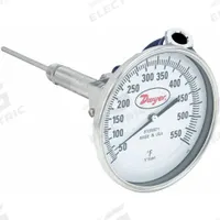 DWYER Dial Thermometer With Process Output: 50°F to 550°F, +/- 1% Accuracy, 6 in Stem Lg, Male (MPN BTO56071). Key specifications — Brand: DWYER; Accuracy: +/- 1%.