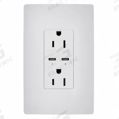 LEGRAND Receptacle: Duplex, 5-15R, 2 USB Ports, USB Type C, White, 125V AC - Weather-Resistant Receptacles with USB Chargers