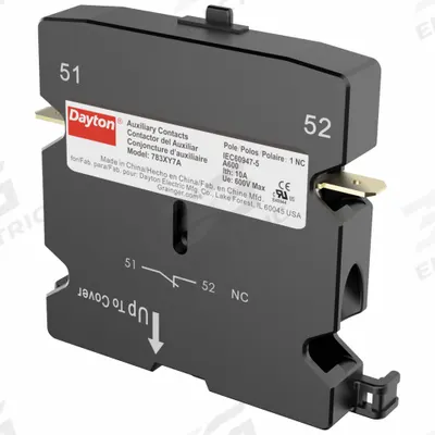 Dayton Auxiliary Contact: 1NC, 10 A Max Current (AC), Side Mount - Dayton Auxiliary Contacts