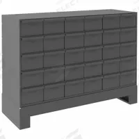 DURHAM MFG Drawer Bin Cabinet: 34 in x 12 in x 26 1/4 in, 30 Drawers, Stackable, Steel, 2 Dividers (MPN 024-95). Key specifications — Cabinet Material: Steel; Includes Dividers: Yes; Cabinet Finish: Powder Coated; Drawer Color: Gray; Cabinet Style: Drawer; Assembled: Assembled; Drawer Inside WxDxH: (30) 5-7/16 in x 11-7/8 in x 3-3/16 in; Cabinet Color: Gray.