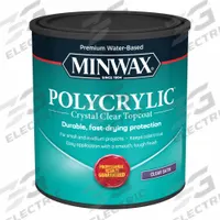 MINWAX Finish: Varnish, Interior, Water, 32 fl oz Container Size, Wood, Satin, Clear, Clear (MPN 63333444). Key specifications — Brand: MINWAX; Transparency: Clear; Use Location: Interior; Sheen: Satin; Sub-Brand: Polycrylic; Color: Clear; Resin Type: Polyurethane.