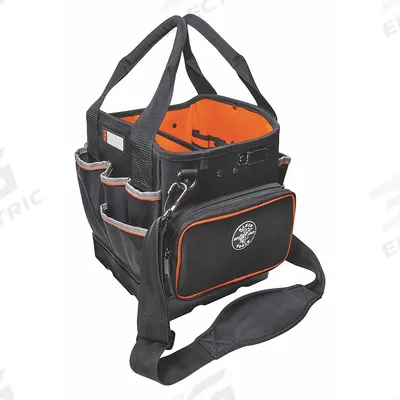 KLEIN TOOLS Tool Tote: 10 1/4 in W x 10 in D x 12 1/4 in H, Black, Polyester, 42 Pockets - Polyester Tool Totes