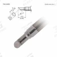 HAKKO Soldering Tip: T39 Series, Bevel, 5.5 mm W, 11.5 mm Lg (MPN T39-C4055). Key specifications — Brand: HAKKO; Compatible Handpiece Manufacturer Model Number: FX-9702; Manufacturer Part Number: T39-C4055.