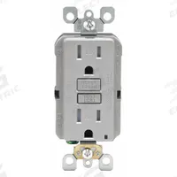 LEVITON GFI Receptacle: Decorator Duplex, 5-15, Gray, GFCI, 125V AC, 15 A, 2 Pole / 3 Wire (MPN GFTR1-GY)