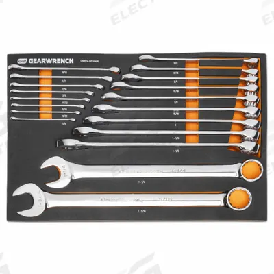 GEARWRENCH Combination Wrench Set: Alloy Steel, Full Polish Chrome, 19 Tools - SAE 12-Point Combination Wrench Sets