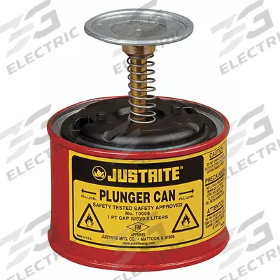 JUSTRITE Plunger Can: 1/8 gal Capacity, Powder Coated Steel - Plunger Cans