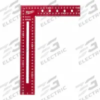 MILWAUKEE TOOL & EQUIPMENT Framing Square: 12 1/4 in Base Lg, 12 1/4 in x 12 1/4 in, 300 mm x 200 mm (MPN MLSQ1812). Key specifications — attr936133: Etched; attr936134: 5 mm; attr934763: MILWAUKEE TOOL & EQUIPMENT; attr984589: Metric; attr984960: Aluminum.