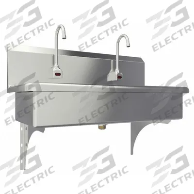 SANI-LAV Wash Station: 2 Stations, 8 in Bowl Dp, 37 in Bowl Lg, 16 1/2 in Bowl Wd - Two-Station Wall-Mounted Wash Stations with Faucets