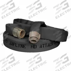 JAFLINE HD Fire Hose: Double Jacket, 2 1/2 in Hose Inside Dia, 50 ft Hose Lg, Black (MPN HD250L050-NH250). Key specifications — attr660609: NST x NH; attr660602: Rocker; attr660607: Aluminum; attr660614: Black.