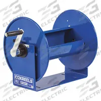 COXREELS Hand Crank Hose Reel: 100 ft (3/8 in I.D.), 17 in L x 14 in W x 18 in H, Nitrile, Brass (MPN 117-3-400). Key specifications — Hose Capacity: 100 ft (3/8 in I.D.); Overall Dimensions: 17 in L x 14 in W x 18 in H; Seal Material: Nitrile; Reel Color: Blue; Swivel Material: Brass; Brand: COXREELS.
