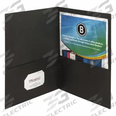 BUSINESS SOURCE Pocket Folder: Paper, 11 in Ht, 8 1/2 in Wd, Black, 2 Pockets - Pocket Folders