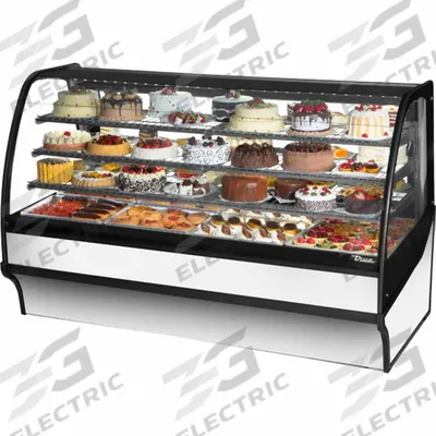 TRUE REFRIGERATION Refrigerated Merchandiser: 49 1/8 in x 77 1/4 in x 39 in, Silver - Curved Glass Display Refrigerator Merchandisers