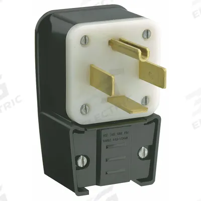 LEVITON Straight Blade Plug: 14-60P, 125/250V AC, 60 A, 3 Pole, 4 Blade, Black (MPN 9462-P) - Angled Plugs