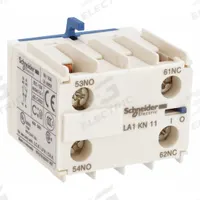 SCHNEIDER Auxiliary Contact Block: 1NO/1NC, 10 A Max Current (AC), Front Mount, Front-Mounted (MPN LA1KN11). Key specifications — Frame Size: X; Brand: SCHNEIDER; Compatible with Series: TeSys.