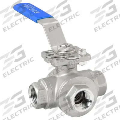 BONOMI Manual Three-Way Ball Valve: 1/2 in, CF8M Stainless Steel, T Flow - T-Port Stainless Steel Ball Valves